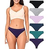 BAMBOO COOL Women's Thongs Seamless Moisture-Wicking Breathable Underwear High Stretchy Mid Waisted Panties Tagless 6 Pack