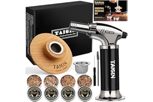 TAIGIN Cocktail Smoker Kit with Torch, Four Kinds of Wood Chips for Whiskey and Bourbon. Infuse Cocktails, Wine, Whiskey, Cheese, Salad and Meats. for Your Friends, Husband, Dad.（No Butane）