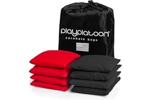 Play Platoon Cornhole Bags Weather Resistant- Set of 8 Regulation Bean Bags for Tossing- Official Professional Size & Weight Corn Hole Bags Two Color All Weather Cornhole Beans Bag Set with Tote Bag