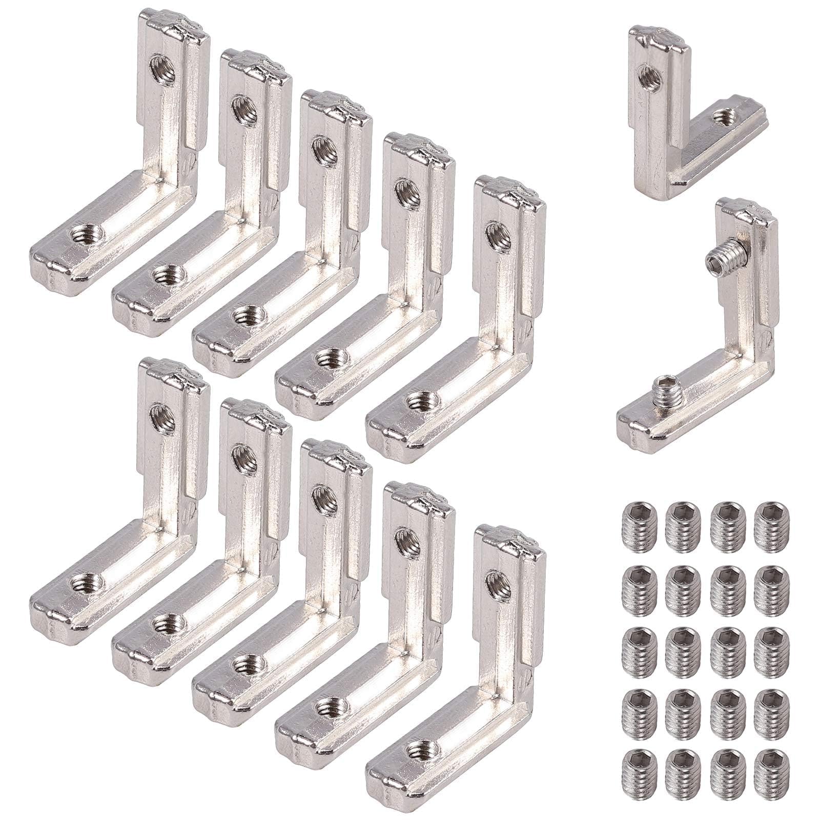 EYPINS 10 Pcs Zinc Alloy L-Shape Brackets 90 Degree Interior Connector with 6mm Groove for T-Slot 2020 Aluminum Profile, Chair Bookshelf Board Window Furniture