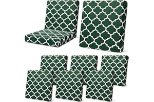 Newwiee 8 Pcs Patio Stretch Sofa Cushion Covers Stripe Outdoor Cushion Covers Replacement Patio Furniture Couch Slipcovers Chair Seat Soft Flexibility Protector(Dark Green)