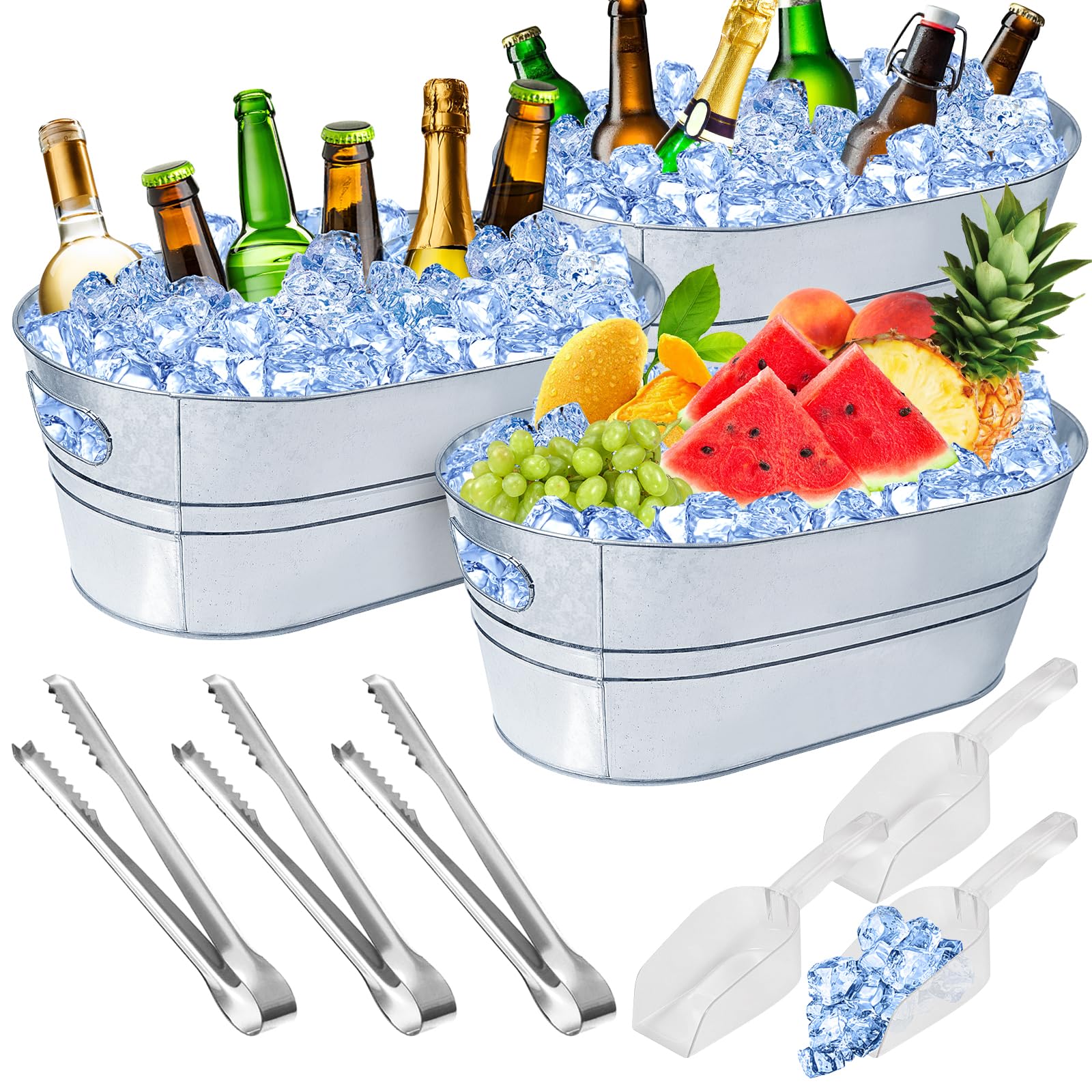 Photo 1 of 4 Gallon Ice Buckets for Parties, IKAYAS Galvanized Metal Ice Bucket Ice Tub with Scoop for Cocktail Bar Mimosa Bar Supplies, Large Champagne Bucket Beer bucket Metal Tub (3 Pack)