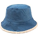 Anopo Winter Warm Corduroy Bucket Hat Fleece Reversible Fluffy Plush Thick Fisherman Cap Wind Protection Hat for Women Girl