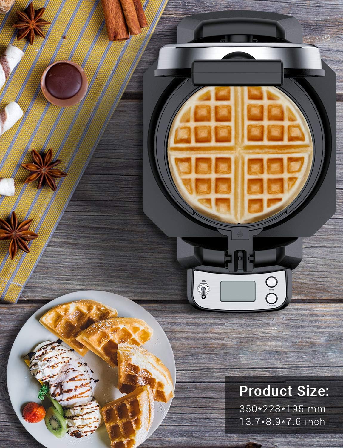Elechomes Flip Belgian Waffle Maker with LCD Display (1.4" Thick Waffles), 180° Rotating Waffle Iron, Digital Timer, Non-Stick Coating Plates, Removable Drip Tray, Recipes Included, Stainless Steel: Kitchen & Dining