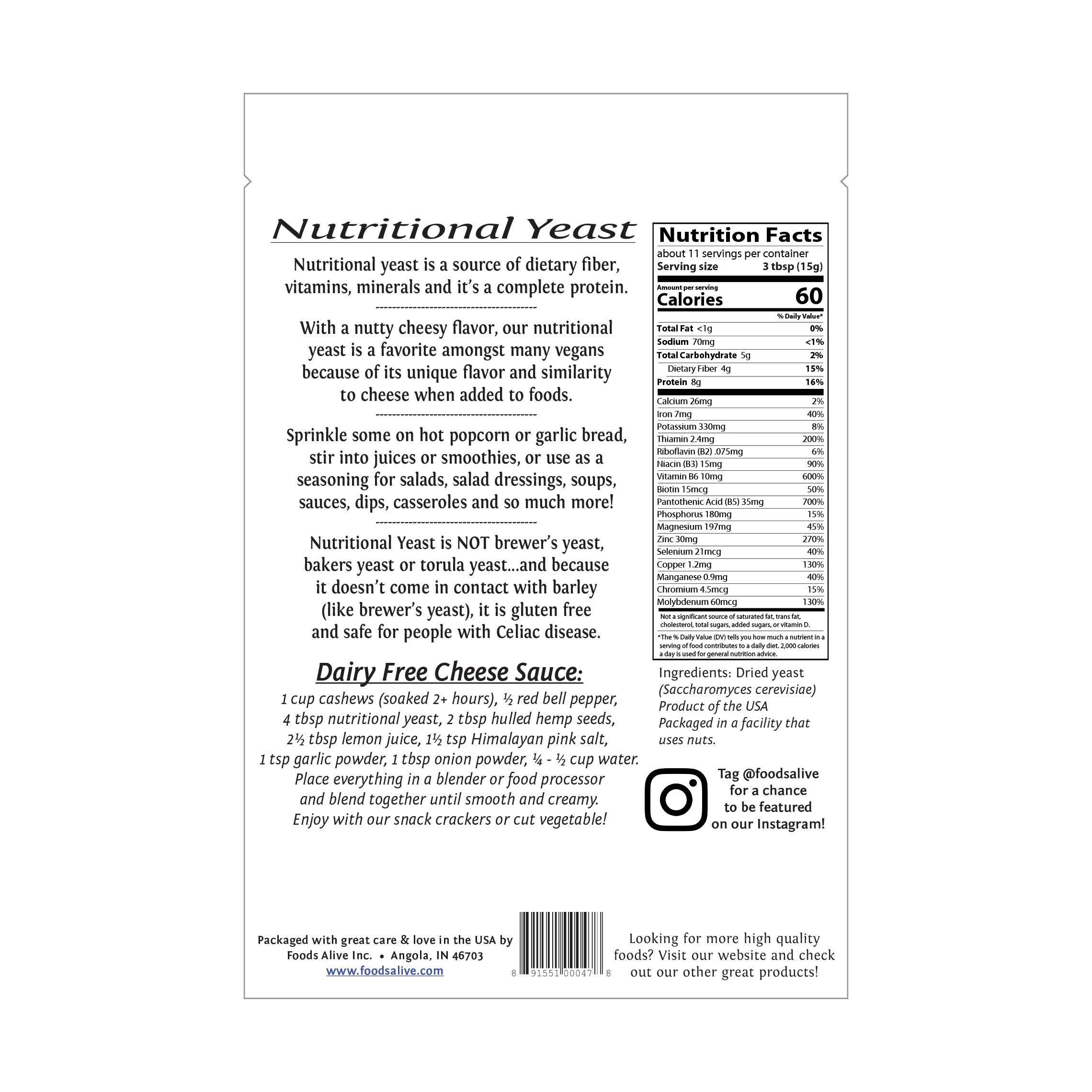 Nutritional Yeast Flakes NonFortified, Plant Based Protein, Vegan