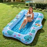 MoKo Pool Floats Adult, Large Floating Bed with Ice Bar, Tanning Bed Pool Raft Inflatable Lounger with Drink Holder Tanning Chair Inflatable Pool Toys for Party Beach Backyard