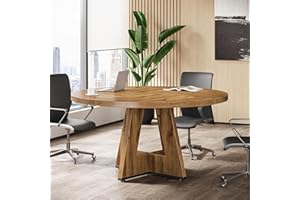Tribesigns 47-Inch Round Conference Table for 4-6 People, Wooden Meeting Room Table with Thicken Tabletop and Wood Base (Wood
