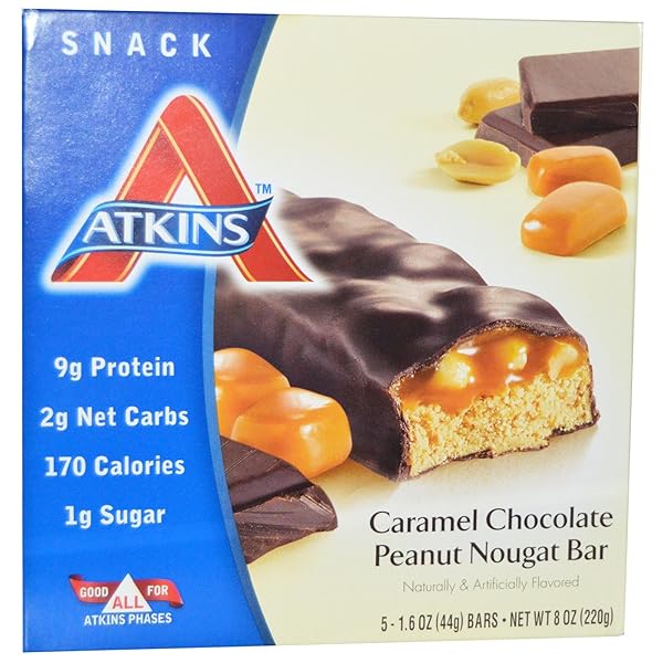 ATKINS CARAMEL CHOCOLATE PEANUT NOUGAT BAR, 5 BARS