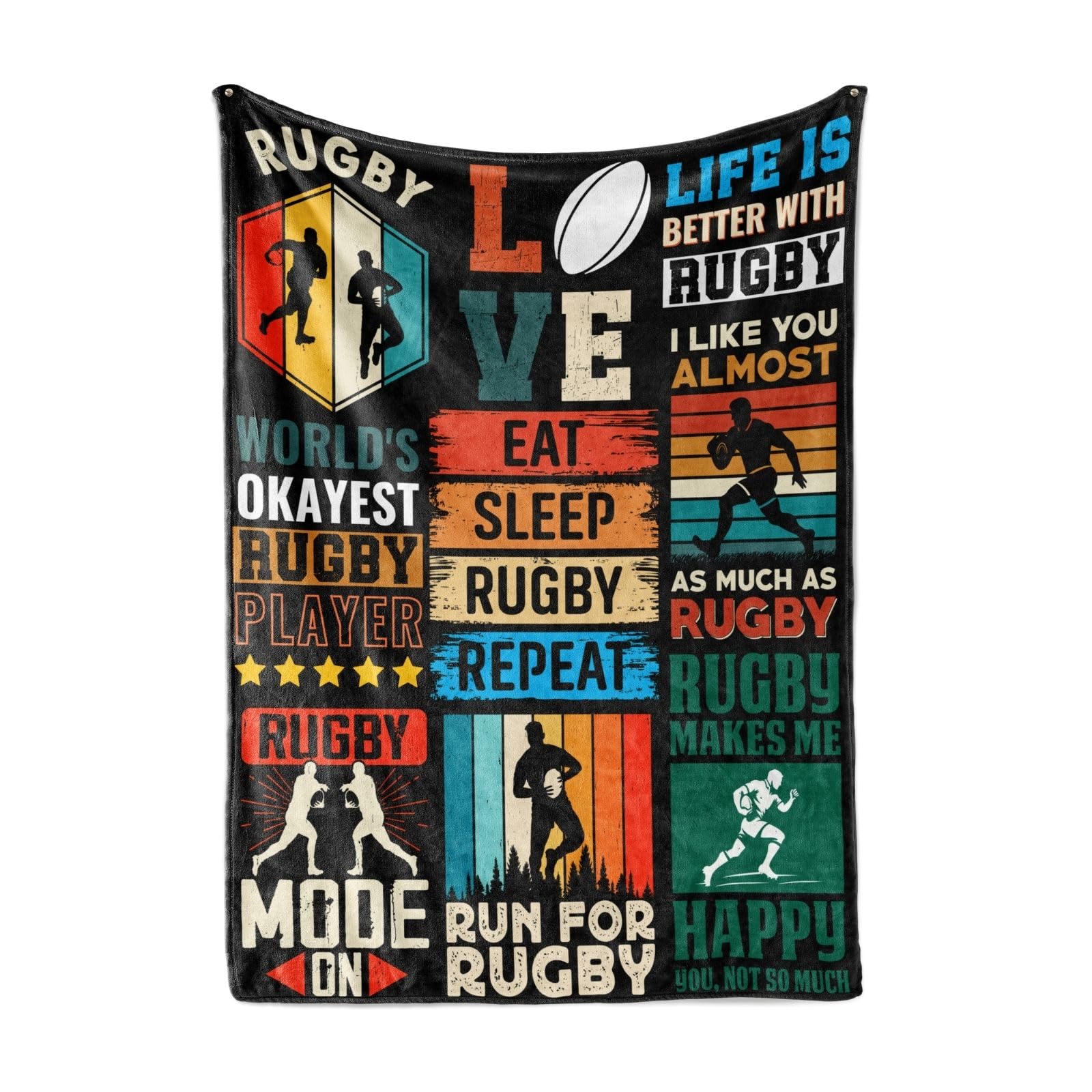INNObeta Rugby Gifts, Throw Blanket for All Seasons, EAT SLEEP RUGBY REPEAT (127 * 165 cm)