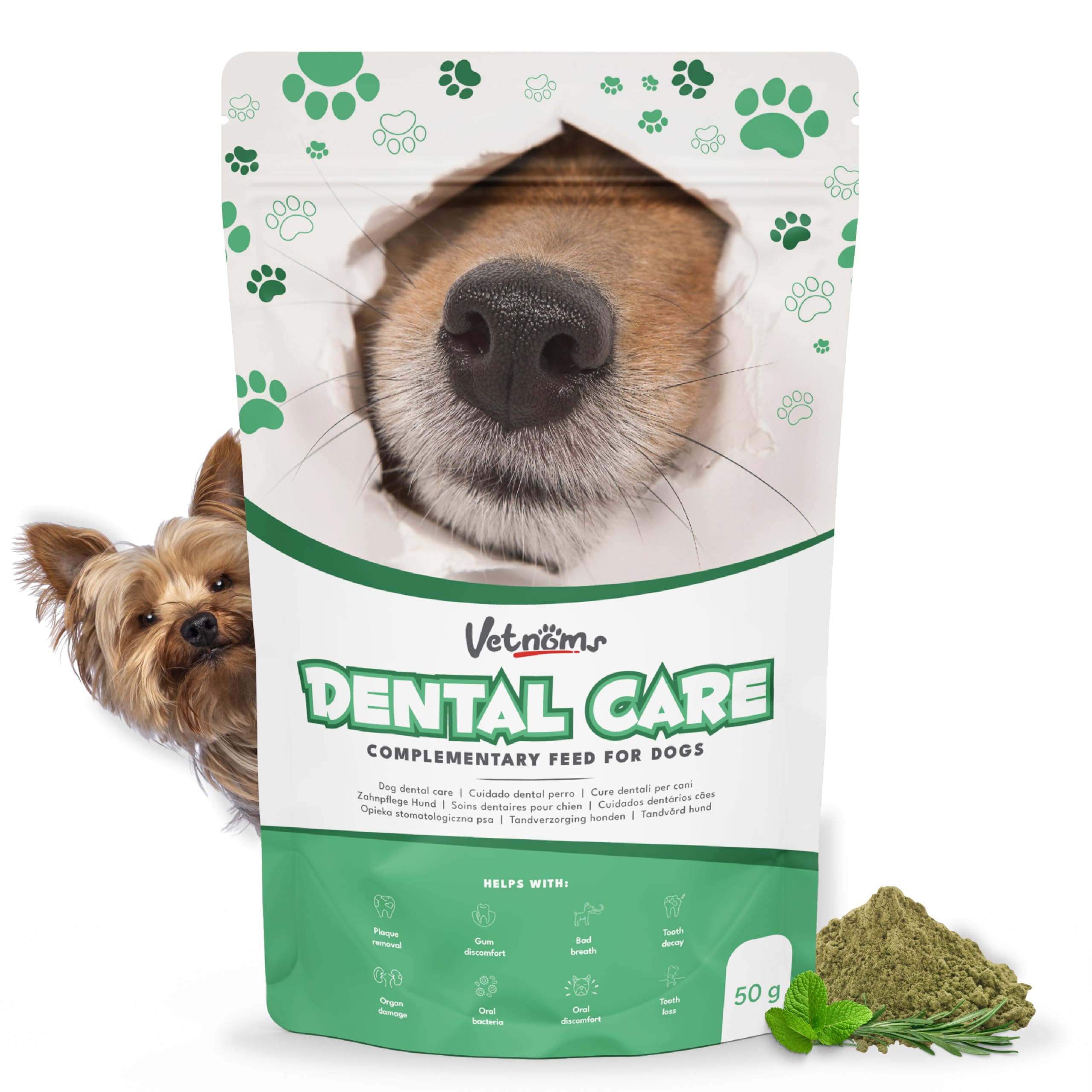 Vetnoms Dog Dental Care Powder - Kelp Algae Enzymatic Toothpaste Dogs to Remove Tartar. Works Through Saliva. Dog Breath Treatment. No Dog Toothbrush and Toothpaste Needed. 100% Natural.