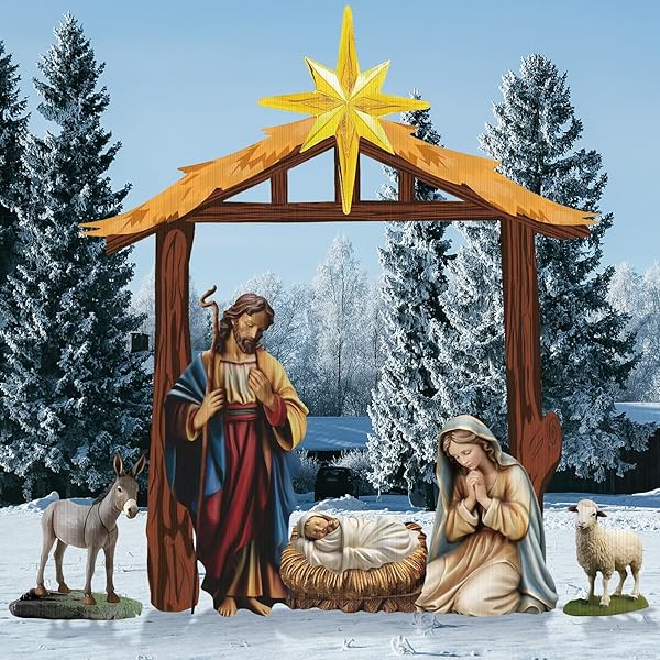 KIGLEY 6 PCS CHRISTMAS OUTDOOR NATIVITY SET 81″ TALL MANGER YARD SIGNS NATIVITY OUTDOOR DECORATIONS RELIGIOUS HOLY JESUS BIRTH MANGER SCENE SET FOR CHRISTMAS XMAS LAWN GARDEN DECOR