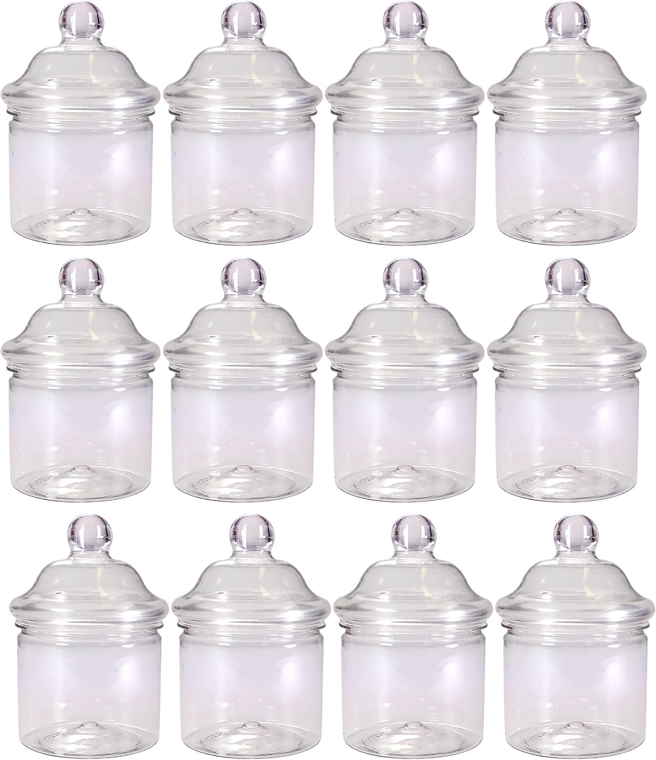 Pack of 12 Small Round 250ml Plastic Sweets Jars with Victorian Lids by