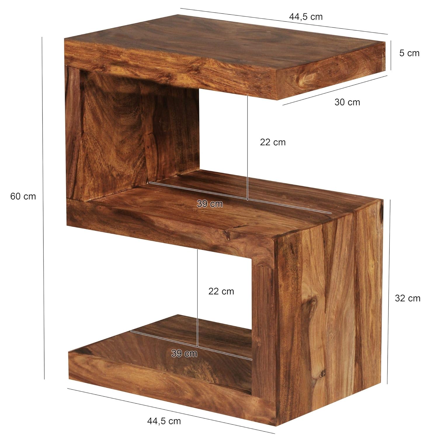 FineBuy Beistelltisch Massiv-Holz Akazie 60 cm Wohnzimmer-Tisch Design
