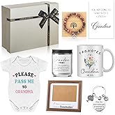 Chicingyou 8 Pcs Pregnancy Announcement for Grandma Surprise Baby Announcement Gifts Set Include Bodysuit Mug Scented Candle Bracelet Card Keychain Photo Frame for Grandma Grandmother Baby Shower