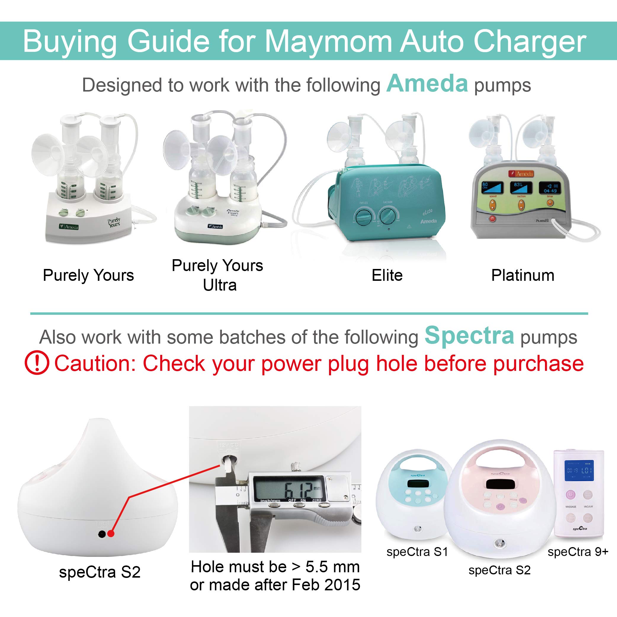 Maymom 12 Volt Vehicle Lighter Adaptor For Spectra S1, S2 Pumps (Feb