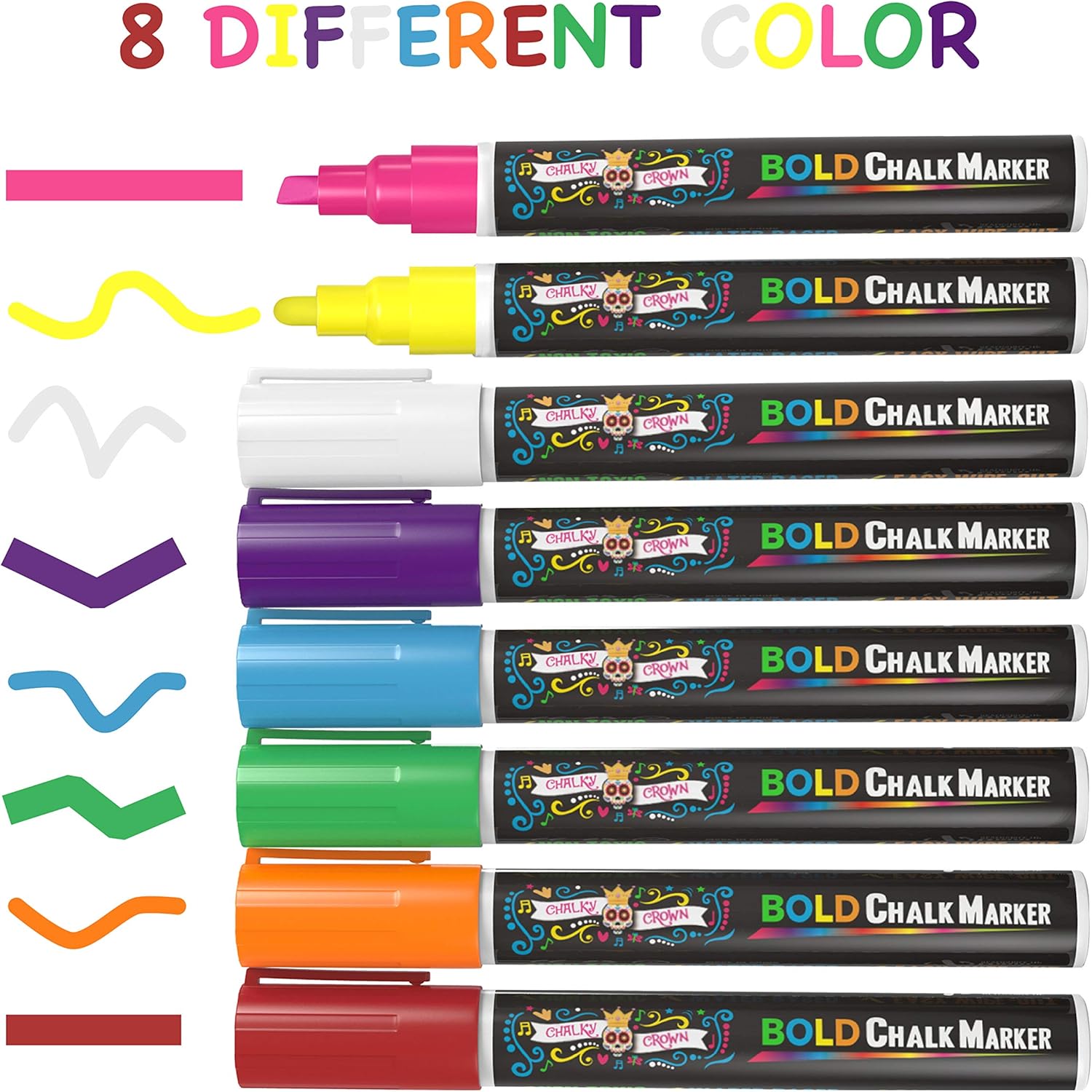 Liquid Chalk Markers for Blackboards - Bold Color Dry Erase Marker Pens - Chalk Markers for Chalkboards Signs, Windows, Blackboard, Glass - 6mm Reversible Tip (8 Pack) - 24 Chalkboard Labels Included : Office Products