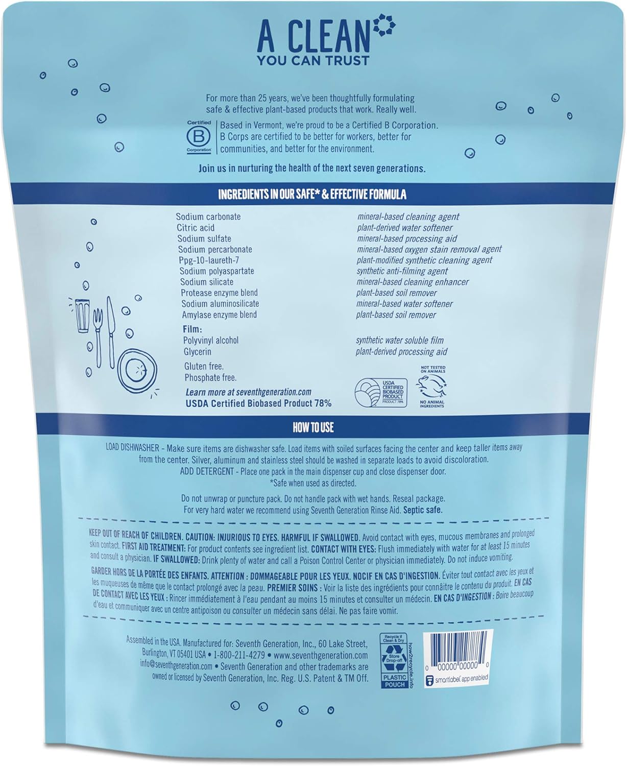 Seventh Generation, Pacs Auto Dish Free & Clear 45 Count, 28.5 Ounce: Industrial & Scientific