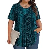 Womens Plus Size Tops Tunic Short Sleeve Crew Neck Shirts Casual Soft Blouse 1X-5X