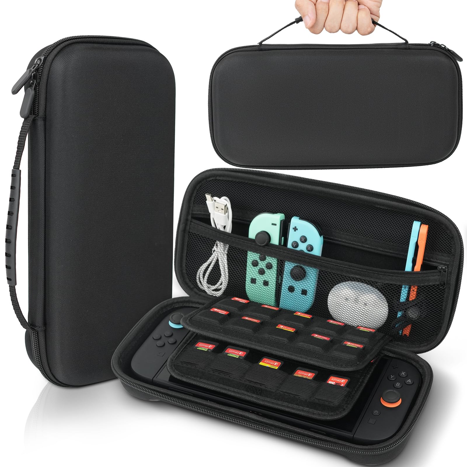 GORLDE Large Capacity Carrying Case for Nintendo Switch 2 (2025),Protective Hard Shell Portable Travel Carry Case ,with 20 Game Card Slots and Pockets for Switch 2 Accessories and Games, Black