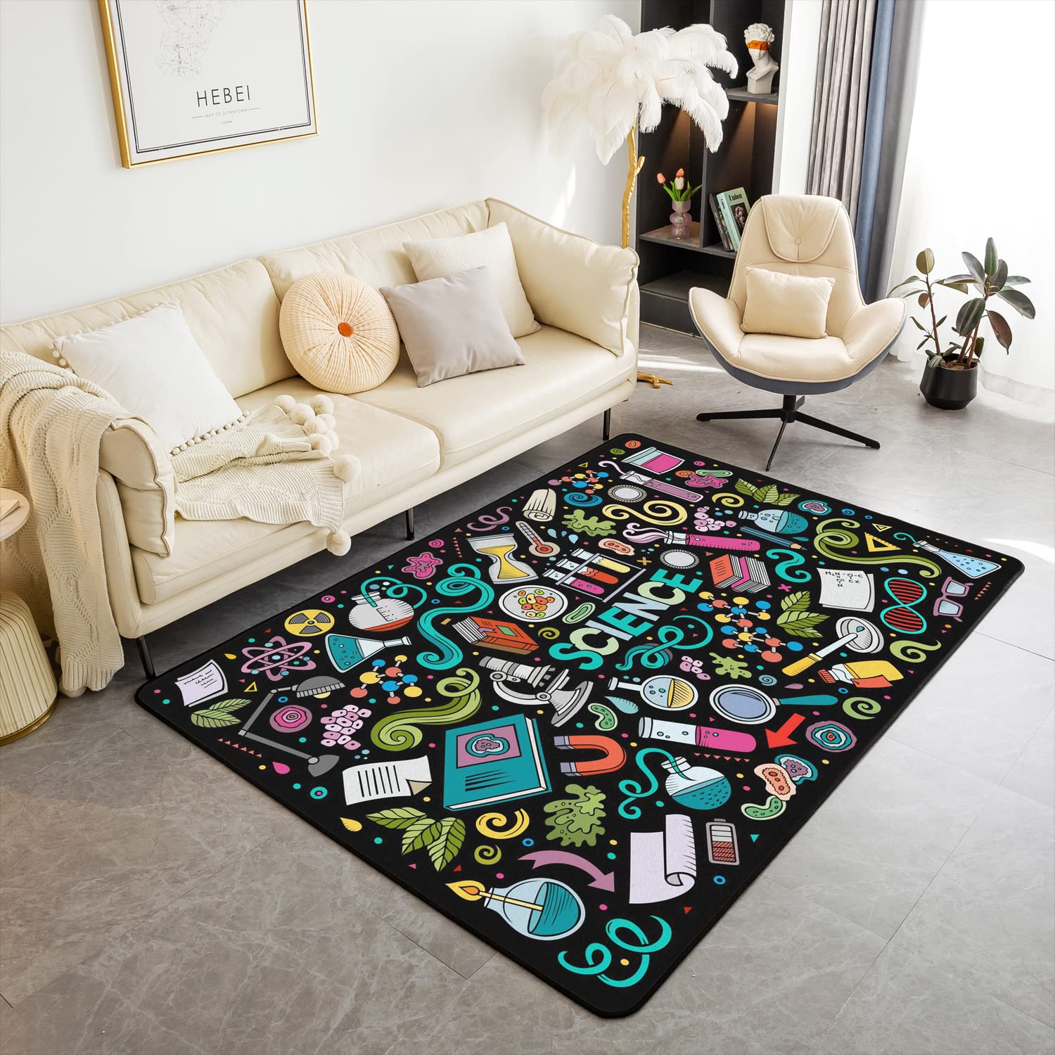 Loussiesd Science Rugs for Living Room Bedroom Graffiti Rug for Living Room Bedroom Washable Floor Rug Carpets Entryway Rug Bedroom Playing Room Decoration for Kitchen Indoor 150 * 200cm โ image 1