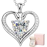 SOULVAYA Valentines Day Moissanite Pendant Necklace for Women – 925 Sterling Silver Necklace for Women Heart Swan Pendant, Dainty Silver Jewelry Gift Box for Mom Wife Girlfriend – Birthday Anniversary