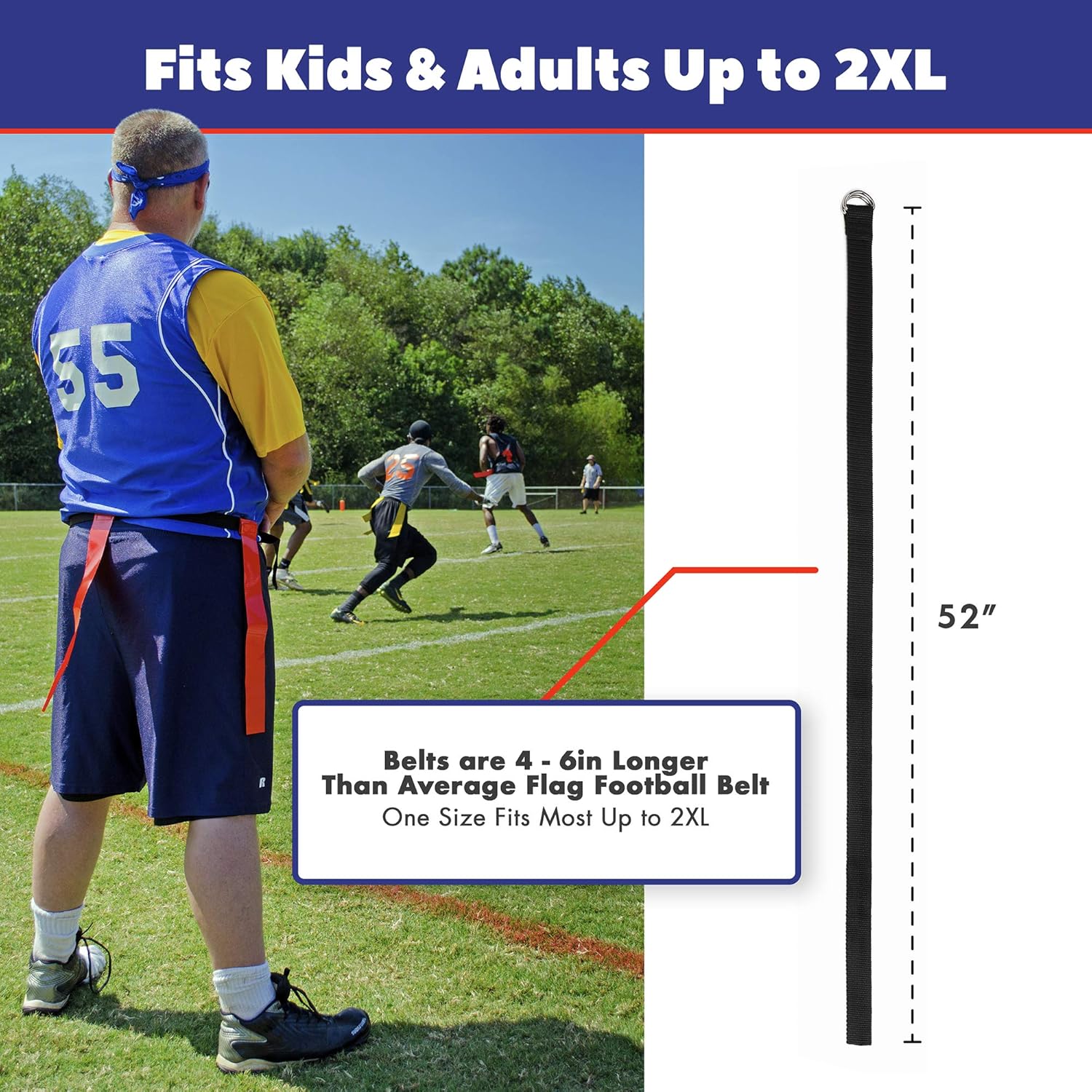 Flag Football Belts Adult - Durable 14 Player Flag Football Set of Belts and Flags Includes 3 Flags Per Belt Plus a Bonus 6 Replacement Flags (62 Piece Kit): Clothing