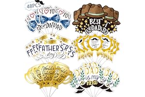 CAOEKEGO Father's Day Cupcake Toppers 48pcs Happy Fathers Day Cake Toppers I Love My Dad Best Dad Cupcake Picks with Beard Tie Signs for Father's Day Party Cupcake Decorations