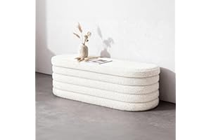GLAXYFUR Storage Ottoman Bench, 43 Inch Upholstered Entryway Shoe Seat, End of Bed Stool Blanket Chest for Living Room, Hallway, Sherpa White