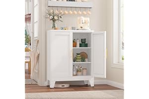 GAIOUS 35.83" Metal Bathroom Floor Cabinet, Storage Cabinet with 2 Doors and 2 Adjustable Shelves, White Kitchen Pantry Storage, Freestanding Hutch Cupboard for Kitchen/Laundry/Living Room/Bedroom