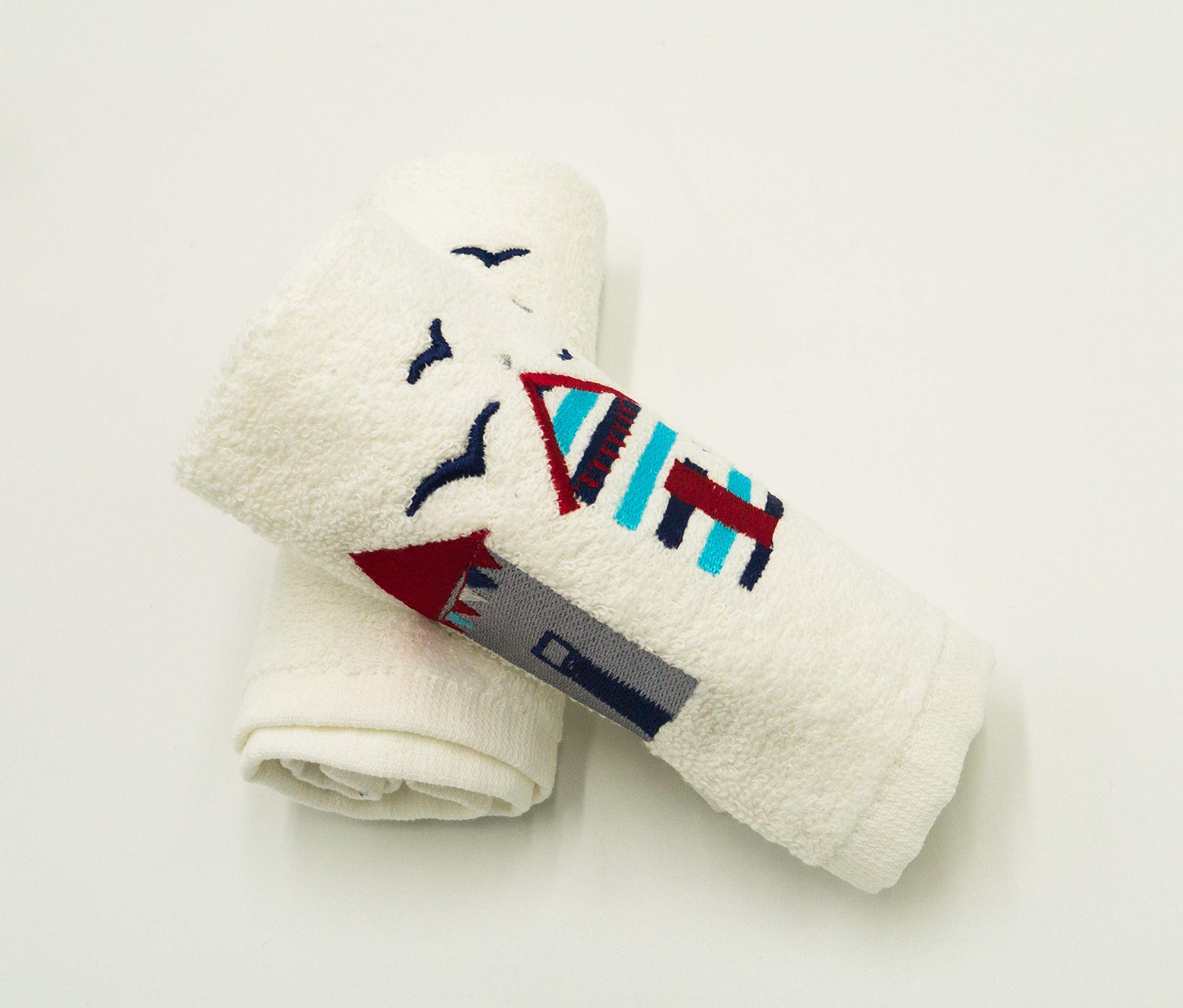 Lex's Linens Beach Hut & Birds Embroidered Towels (Pack of 2 Face Cloth)