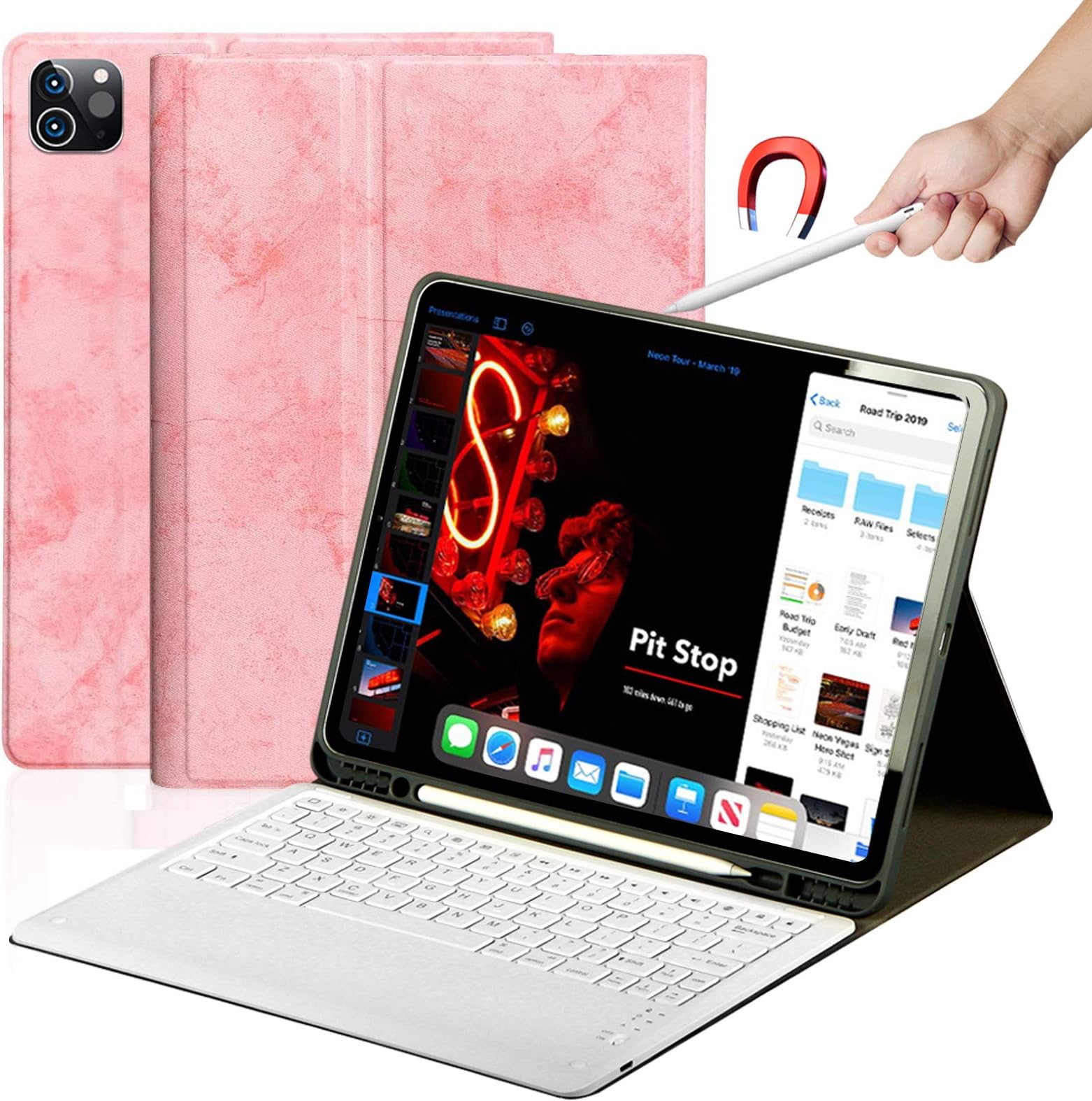 BLIENCE Keyboard Case for iPad Pro 12.9 4th Gen (2020)/3rd Generation (2018),Auto Wake/Sleep, Smart Tablet Folio Cover Built-in Pen Holder,Protective Case with Detachable Wireless Keyboard