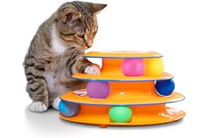 Catstages Tower of Tracks 3-Level Cat Track Toy with 6 Balls, Interactive Toy for Indoor Cats, Orange