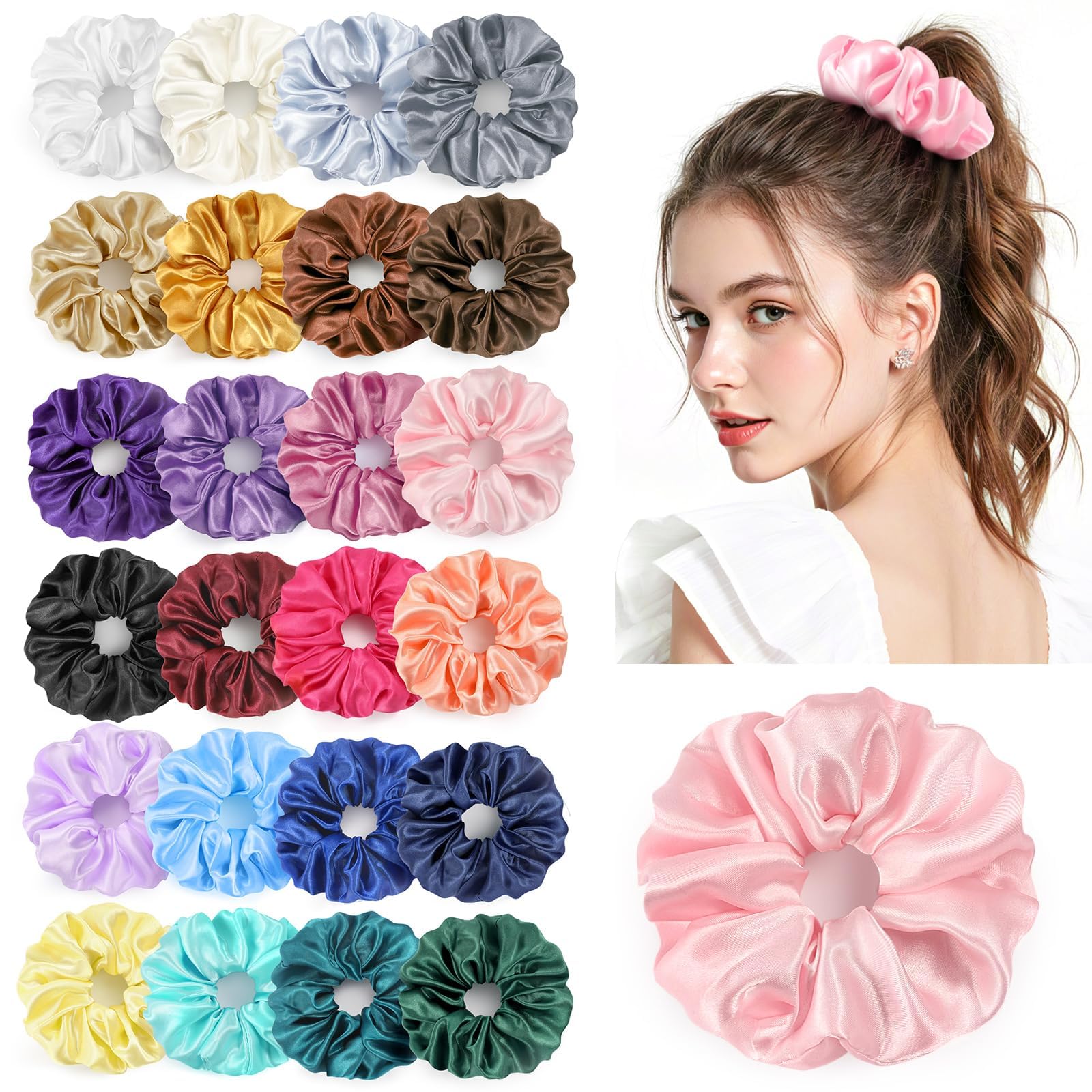 Photo 1 of Hair Scrunchies Birthday Gifts for Women: 24Pcs Silk Satin Scrunchies for Women's Hair Stocking Stuffers for Women Adults Girls Elastic Hairs Ties No Damage Hairs Bands Womens Birthday Gifts for Mom