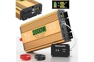 ALEOPIX 2000 Watt Inverter 12V DC to 110V/120V AC, Pure Sine Wave Inverter for Truck/RV/Home/Solar/Off-Grid, Surge 4000W Pure Sine Power with 2 AC Sockets, 5V 3.4A USB, Digital Display, Remote Controller