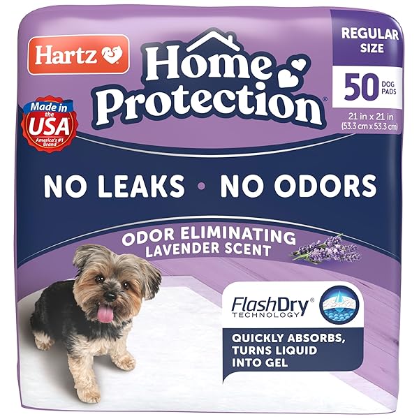 HARTZ HOME PROTECTION LAVENDER SCENTED DOG PADS, 50 COUNT, SUPER ABSORBENT & WON’T LEAK, ODOR ELIMINATING