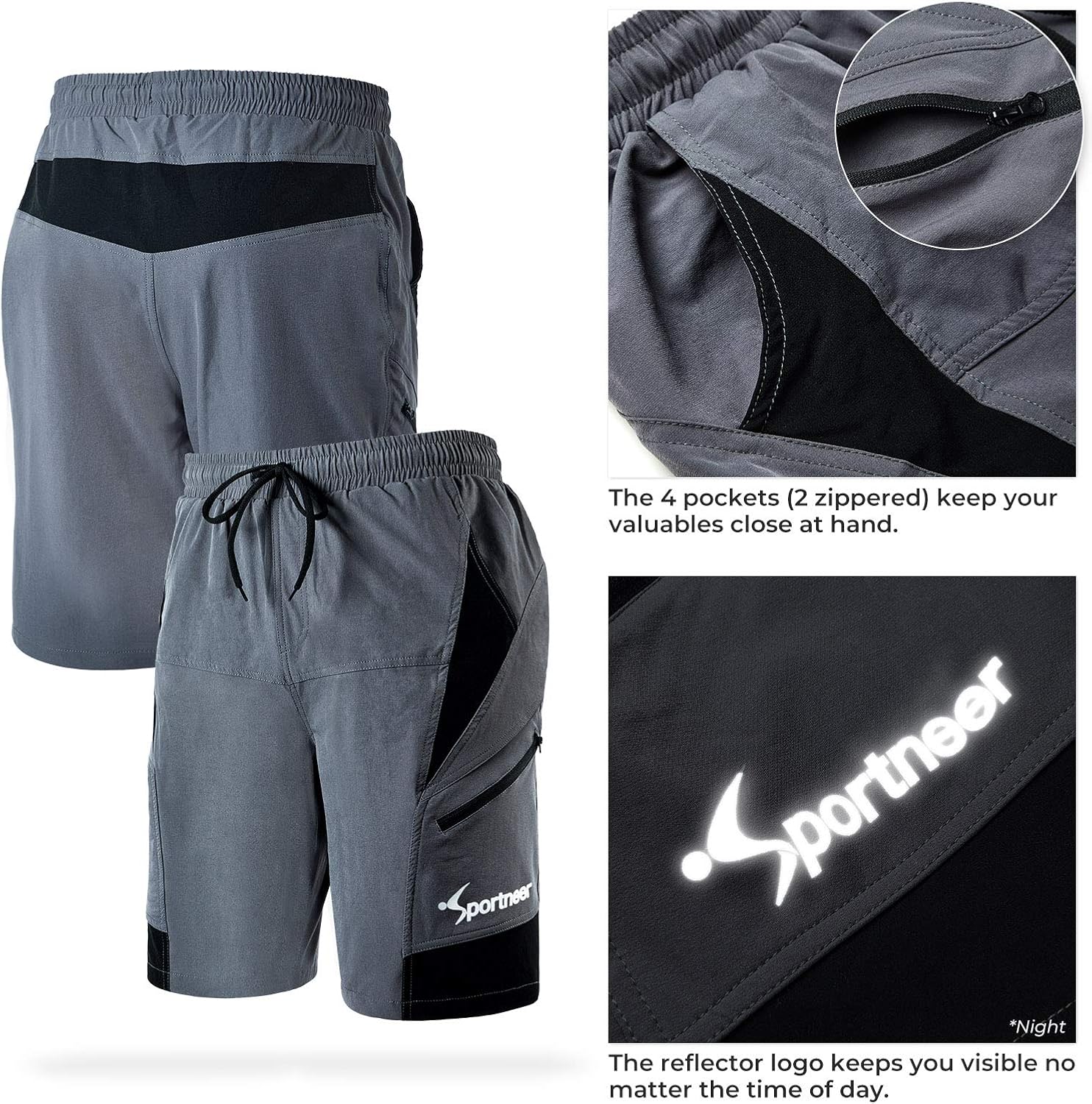Sportneer Mens Mountain Bike Shorts 3D Padded with Liner MTB Shorts Loose Fit Biking Cycling Shorts: Clothing