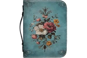 Bible Cover Case for Women, Floral Bible Cover, Zippered Vintage Floral Print PU Case with Handle for Women and Girls, XL
