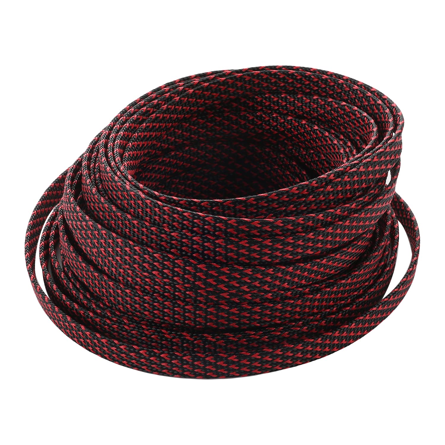 Othmro Adjustable Cable Sleeve-1 PC 10mmx10m Black and Red PET Cable Management with Flame Retardancy Cable Protector Management Sleeve Cable Wrap for Insulation Protection and Heat Dissipation — image 1