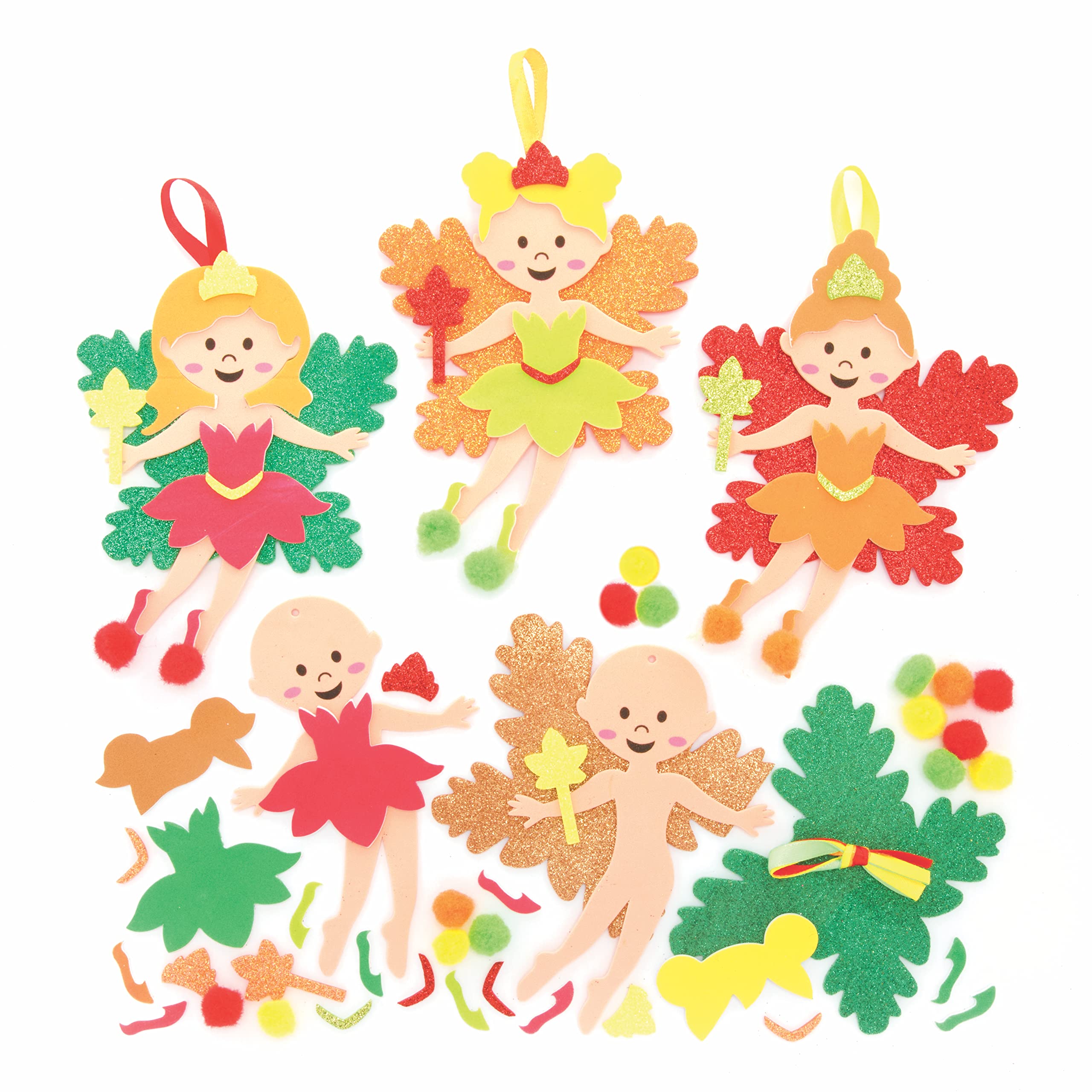 Baker Ross FE652 Autumn Fairy Decoration Kits, Make Your Own Decorations to Design and Display, Creative Activities for Kids,Green,Orange,Red - Pack of 8
