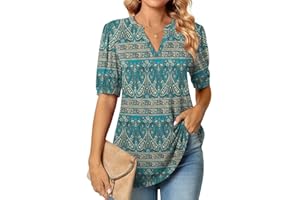 Anyally Womens Summer/Spring Puff Short Sleeve Tops Dressy Casual V-Neck T-Shirts Cute Blouse for Work