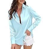 CUNLIN Womens Soft Satin Silk Leopard Button Down Shirts for Women Silky Long Sleeve Work Shirt Dress Blouses Tops