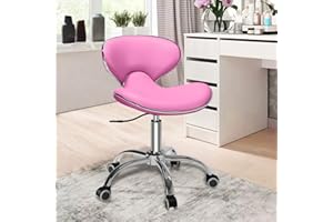 SALONFACTORY Multi-Purpose Adjustable Rolling Stool with Backrest,Drafting Spa Bar Medical Salon Tattoo Stool Chair with Wheels 360 Swivel,Heavy Duty,400lbs Weight Capacity,Pink