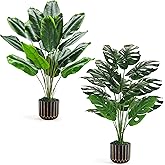 Der Rose 2 Pack 28" Tall Bird of Paradise Artificial Plants and Artificial Monstera Plants Tropical Fake Potted Banana Tree Faux Plants Indoor and Outdoor for Home Office Living Room Porch Decor