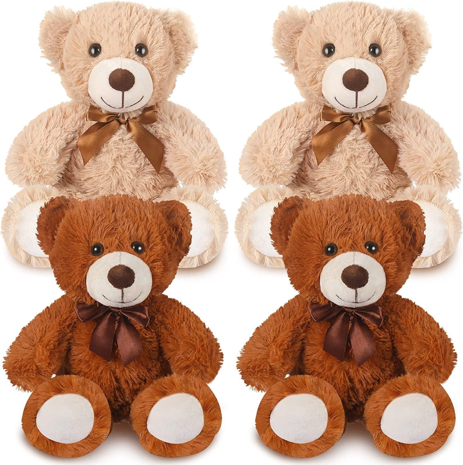 MSYU 4 Packs 14 Inches Bears Plush Stuffed Animals Cute Soft Stuffed Bear Bulk for Girls Boys Girlfriend Gifts (Light Brown, Dark Brown)