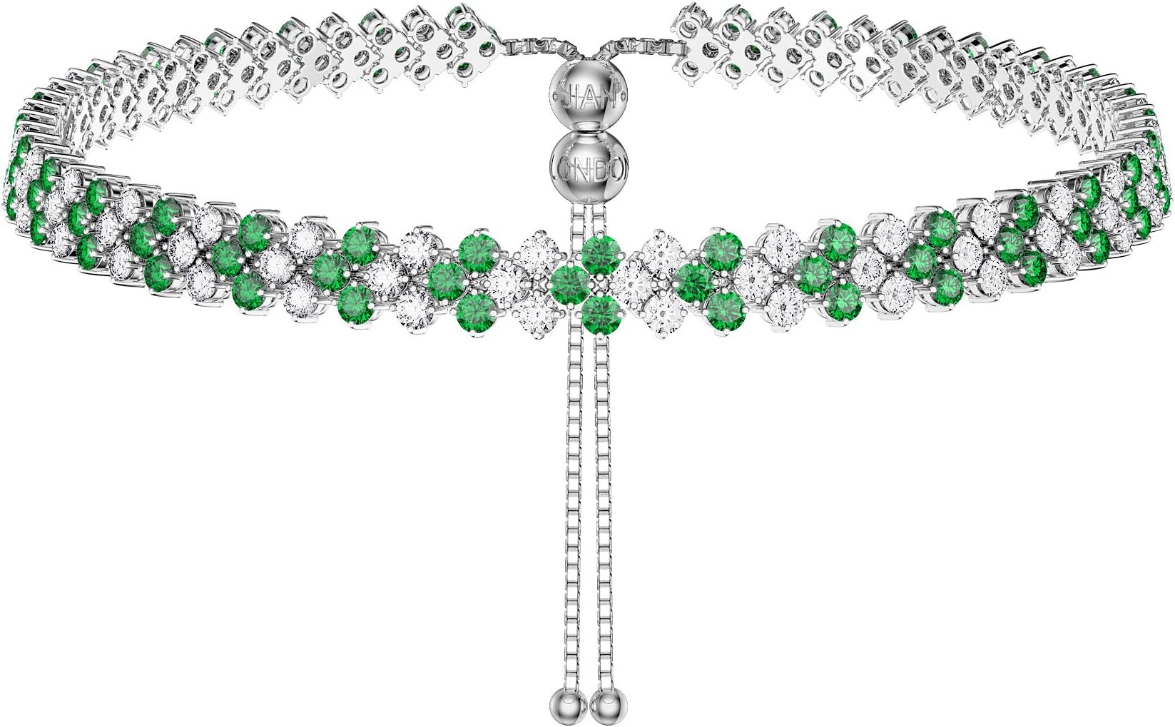 Eternity Three Row Emerald and Diamond CZ Silver Adjustable Choker Tennis Necklace