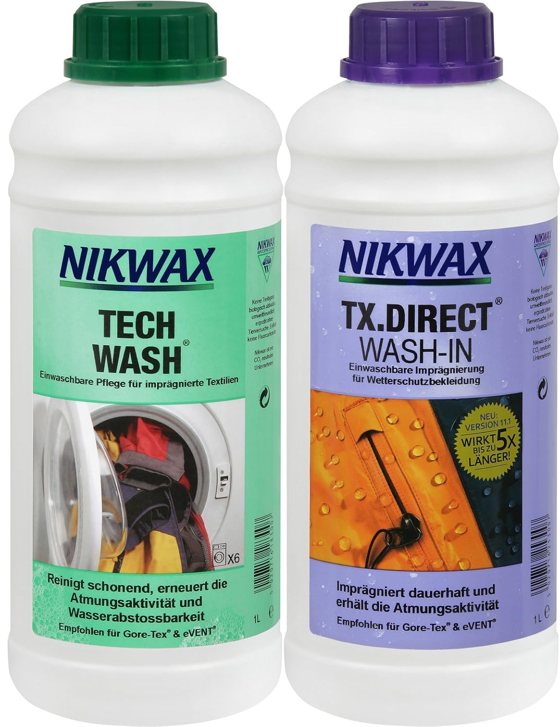 Nikwax Tech Wash Detergent + TX Direct Waterproofing, 2x1 LITRE, for