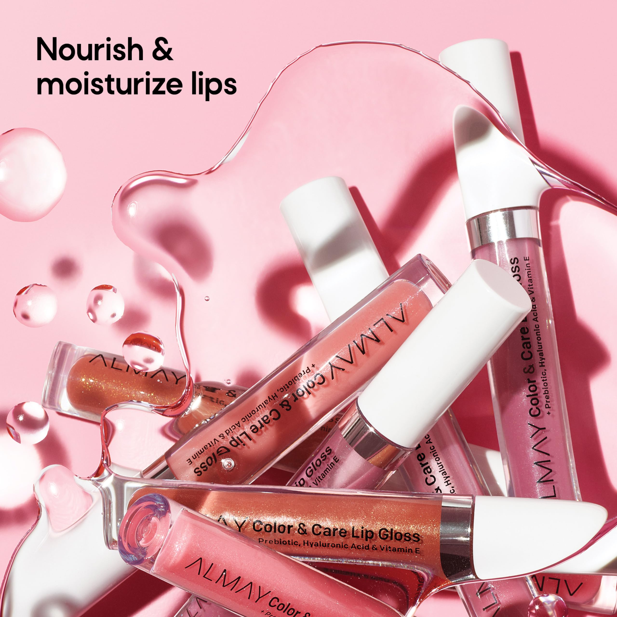 Almay Color & Care Hydrating Lip Gloss, Soft Natural Hues, Prebiotic Complex, Hyaluronic Filling-Sphere Technology, 200 Rose Glow, 0.1 Fl Oz