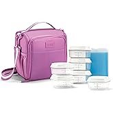 Fit & Fresh BREE Meal Prep Lunch Box With Containers, Ice Pack, and Shaker Bottle For Men and Women, 6pc. Meal Prep Kit Lunch Bag With Containers Included, Mauve