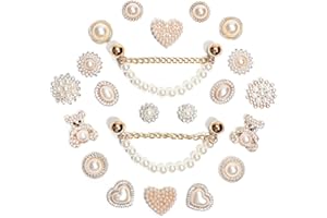 Eooberr 22Pcs Bling Rhinestones Pearls Shoe Charms with 2 Sparkling Shoe Chains, LOVE Queen Letter, Shoe Decorations Charms for Clog Sandals Women Girls Party DIY