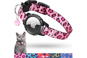 JXFUKAL AirTag Cat Collar, Integrated Kitten Collar with Apple Air Tag Holder, Safety Elastic Band & Detachable Bell GPS Tracker Cat Collars for Boy Girl Cats Small Dog Pet